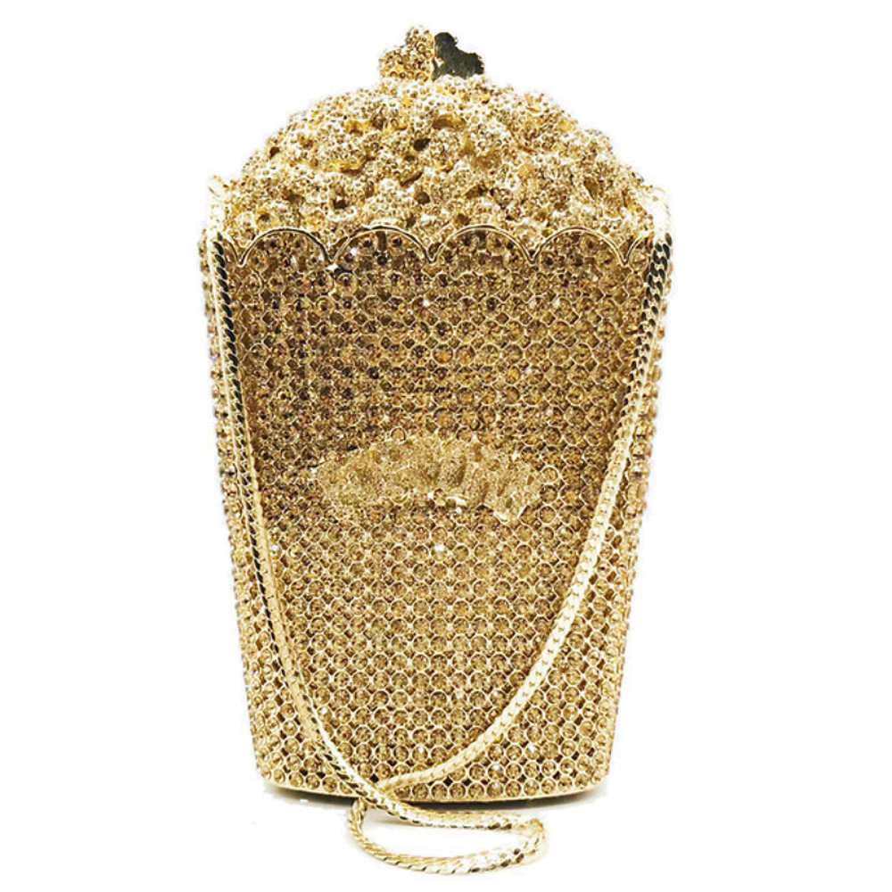

Popcorn Shape Evening Bag Clutch Bag Crystal Metallic Purse Hollow Out Clutches Rhinestone Women Party Bags309y, Sky blue