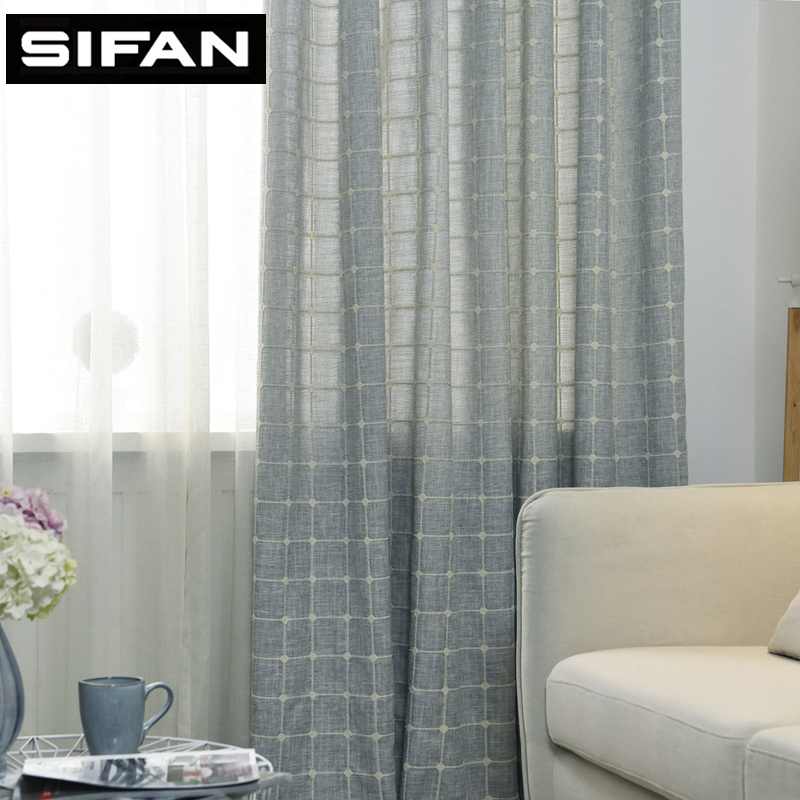 

New Japan Style Thick Faux Linen Square Jacquard Modern Curtains for Living Room Bedroom kitchen Window Curtains Blinds, White tulle