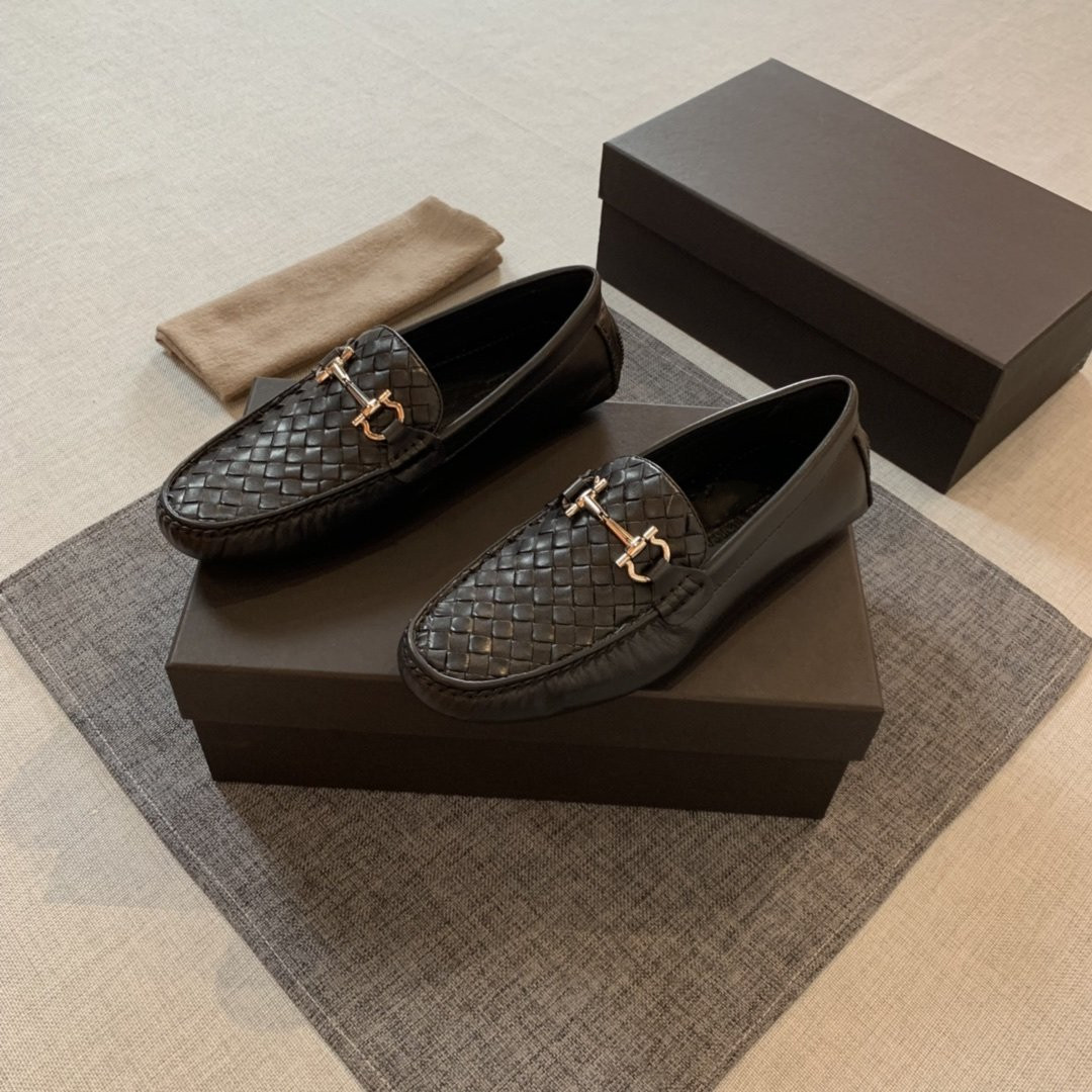 

2020 high quality mens Woven leather dress shoes luxury Loafers Driving shoes driver shoes size 38-45, Black