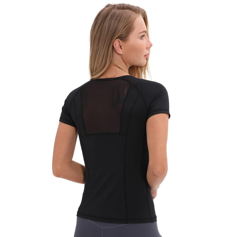 

Short Sleeve T-Shirt For Fitness Gym Top Nylon Solid Mesh Breathable Slim Sport Femme Yoga Shirts Running Woman Workout Tops, Black