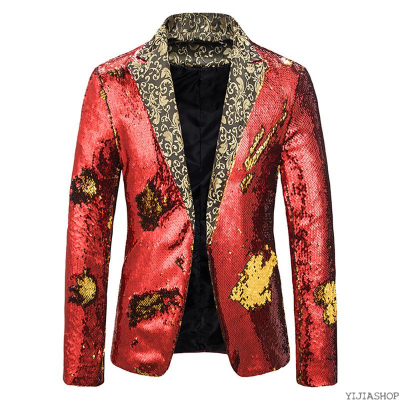 

New New year' men' two tone sequin suit stage performance suit wild lapel jacket club stage nightclub clothes, Red