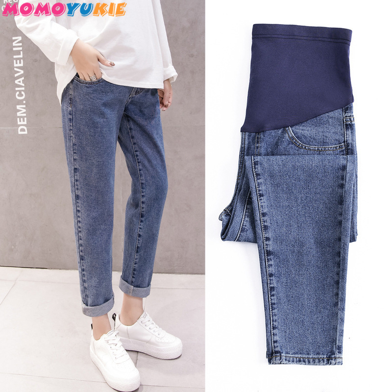 

Pregnancy Abdominal Pants Boyfriend Jeans Maternity Pants For Pregnant Women Clothes High Waist Trousers Loose Denim Jeans, Light blue