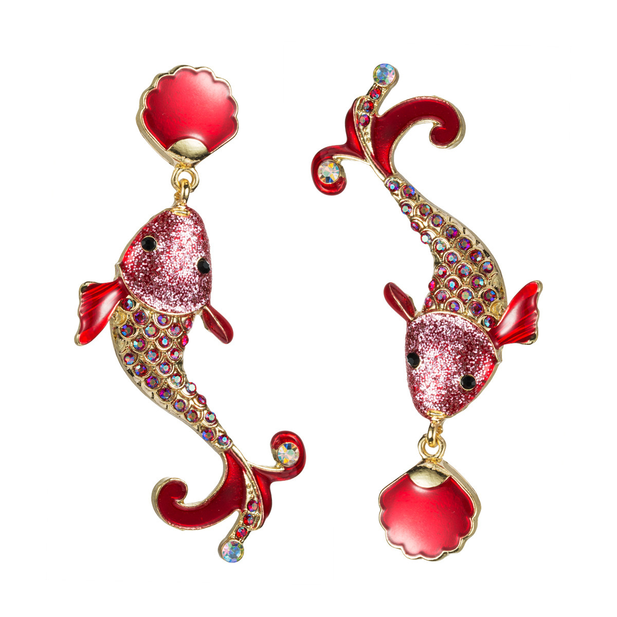 

Creative design sense personalized alloy dripping oil rhinestone diamond rich carp earrings Women's Fashion Net red earring