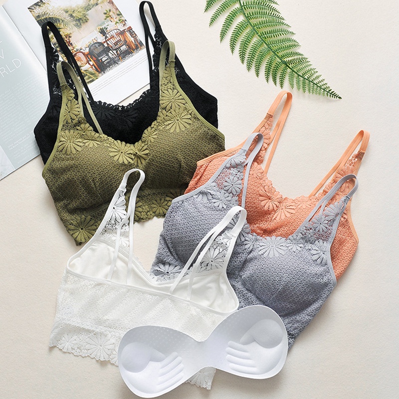 

Women Wireless Bra Padded Bralette Lace Bras Summer Crop Top Cute Embroidery Floral Tank Tops Underwear
