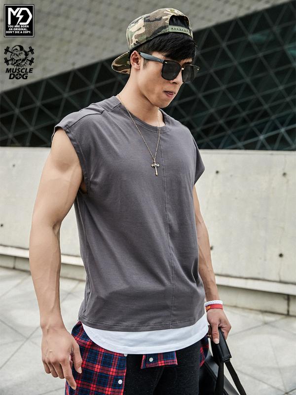 

Popular logo muscle dog print summer relaxed lightweight breathable sweat fitness training suit sport short sleeve T-shirt for m, Dark grey