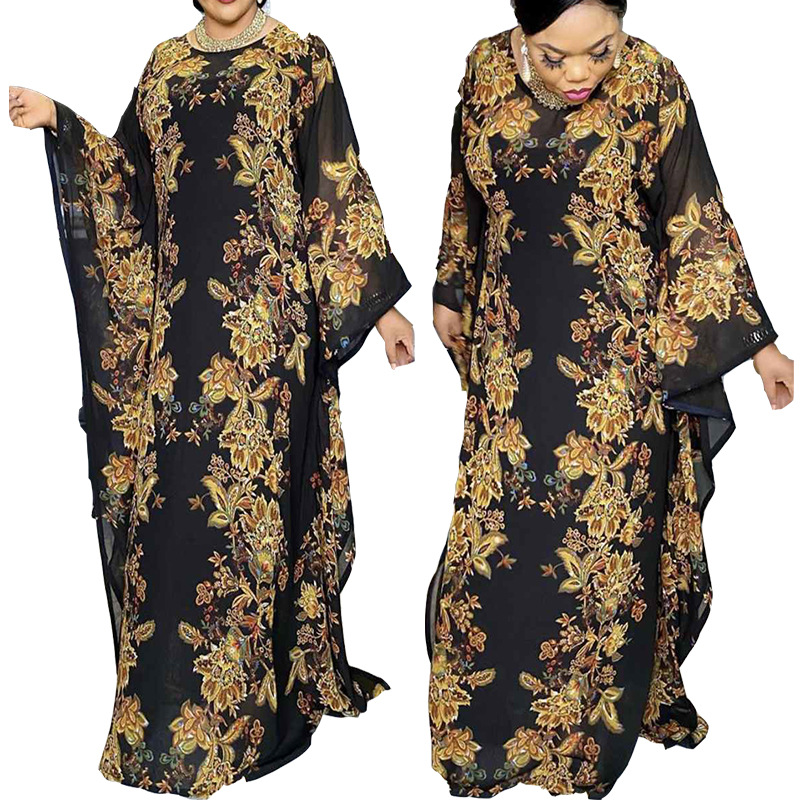 

2020 summer sexy fashion style african women o-neck printing polyester plus size long dress