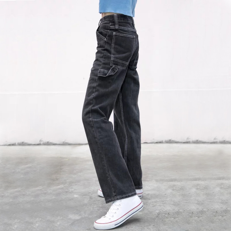 Compra Las Mujeres De La Alta Subida Faded Black Denim Jeans Con Costura  Blanca Pierna Recta Pantalones De Mezclilla CX200721 Barato | Entrega  Rápida Y Calidad | Es.Dhgate