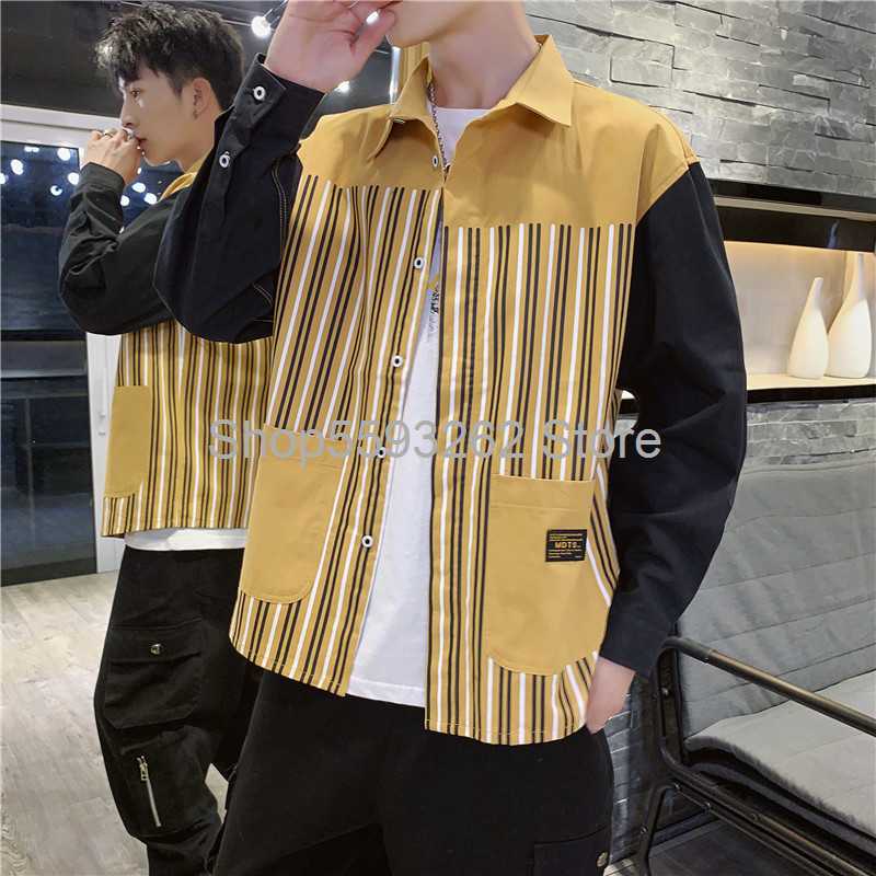 

2020 men's long sleeve shirt men's youth cotton shirt striped, 608 gray