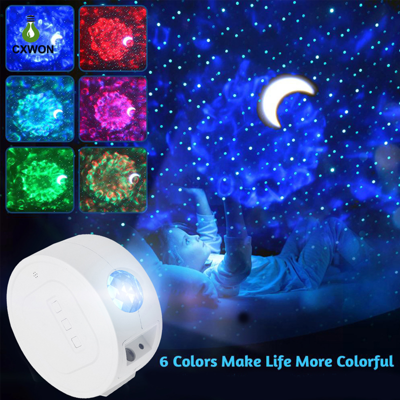 

Starry Night Light Projector Ocean Wave Water Sky Moon Galaxy Light Projector Sound Activated Music 6 Colors Projector Kids Lamp
