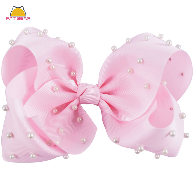 

7 Inch White Pearl Ribbon Hair Bow With Clip Big Bowknot Hairpins Girl Barrettes Large Colorful Bow Hair Clip