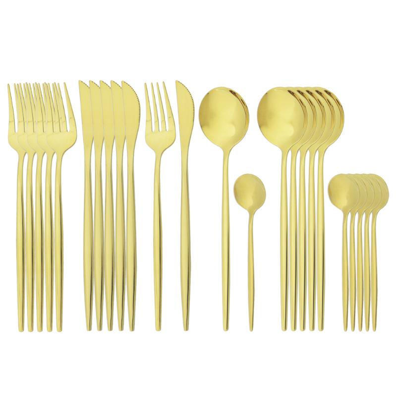 

24Pcs Gold Cutlery Set Knife Fork Coffee Spoon Tableware Set Stainless Steel Dinnerware Western Kitchen Dinner Tableware