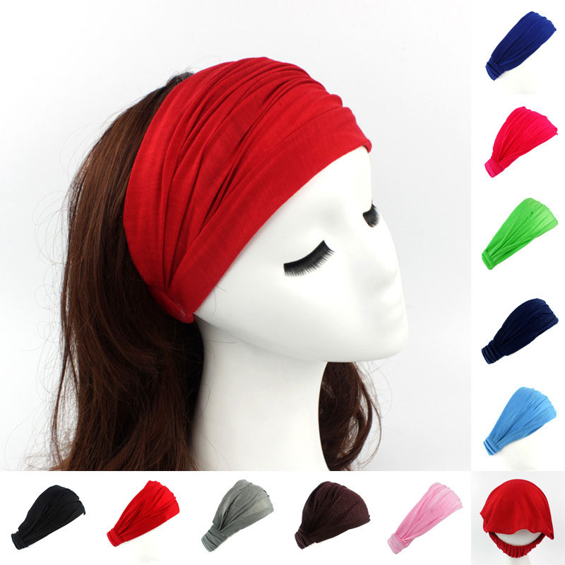 

New Pure Color Headband Women Yoga Wash Face Sport Hair Bands Stretch Wide Head Wrap Hair Accessories