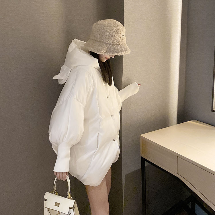 

Winter Female Warm Down Jackets Women Fashion Hooded Coats Cotton Causal Loose Korean Solid Long Sleeve Padded Parkas W377, White