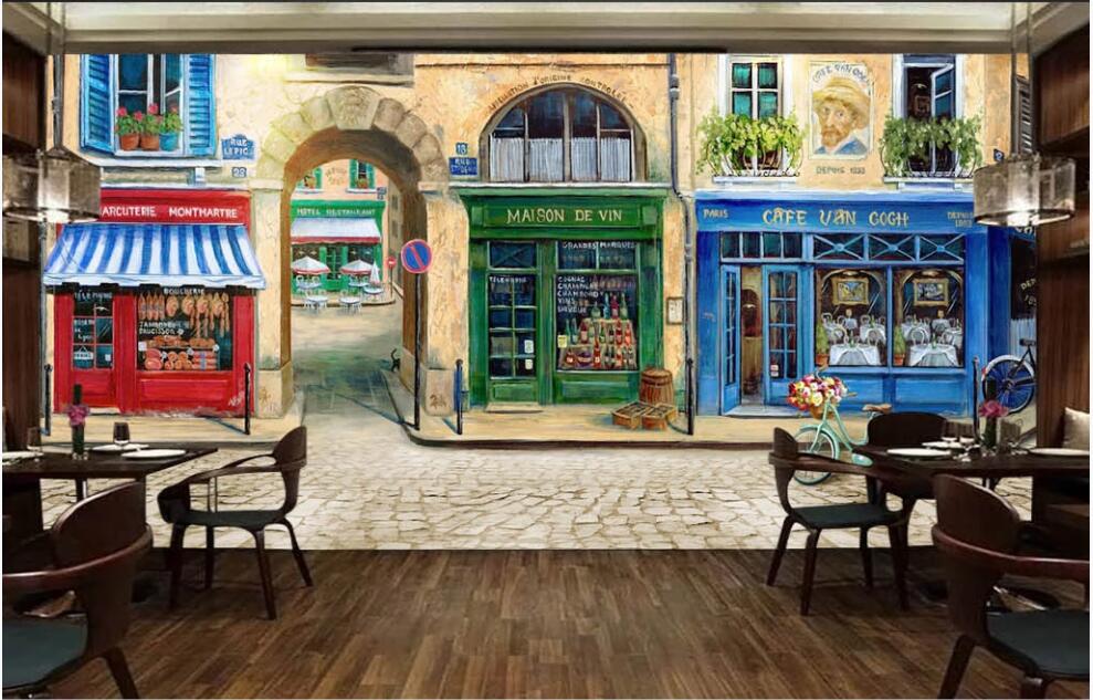 

3d photo wallpaper custom mural Large hand-painted European street shop bicycle restaurant tooling home decor Wallpaper rolls in the room, Non-woven wallpaper
