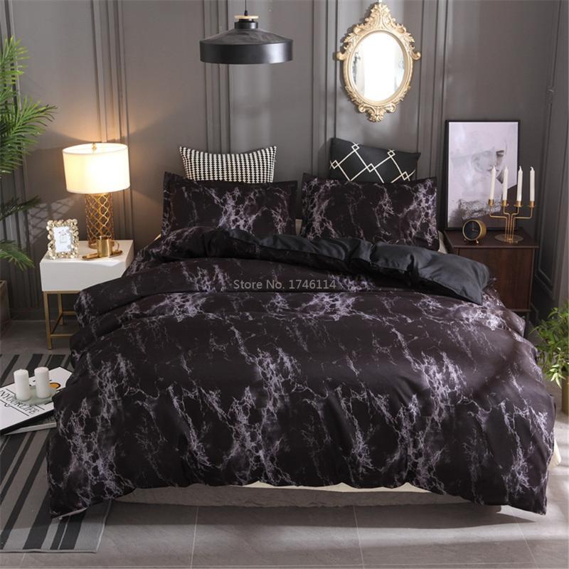 

2/3pcs Marble Pattern Bedding Set Stone Pattern Duvet Cover with Pillowcases Set Bed Linens Bedclothes  Full Queen King Size, Black