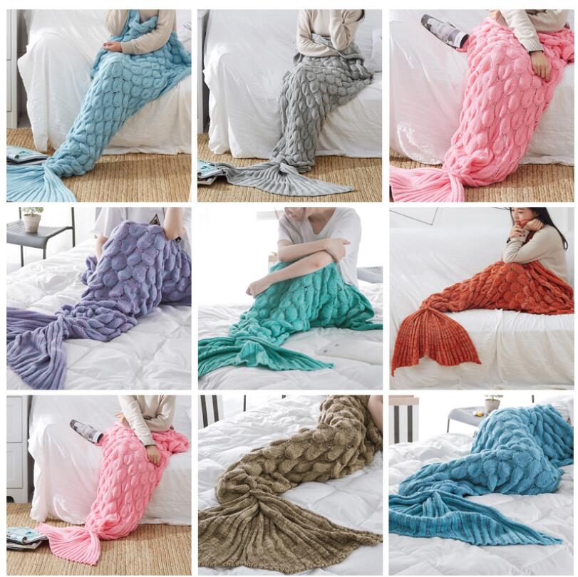 Mermaid blankets fish tail scale knitting wool blanket Fish-scale knitteds tails sblanket children&#039;s-image-561485582
