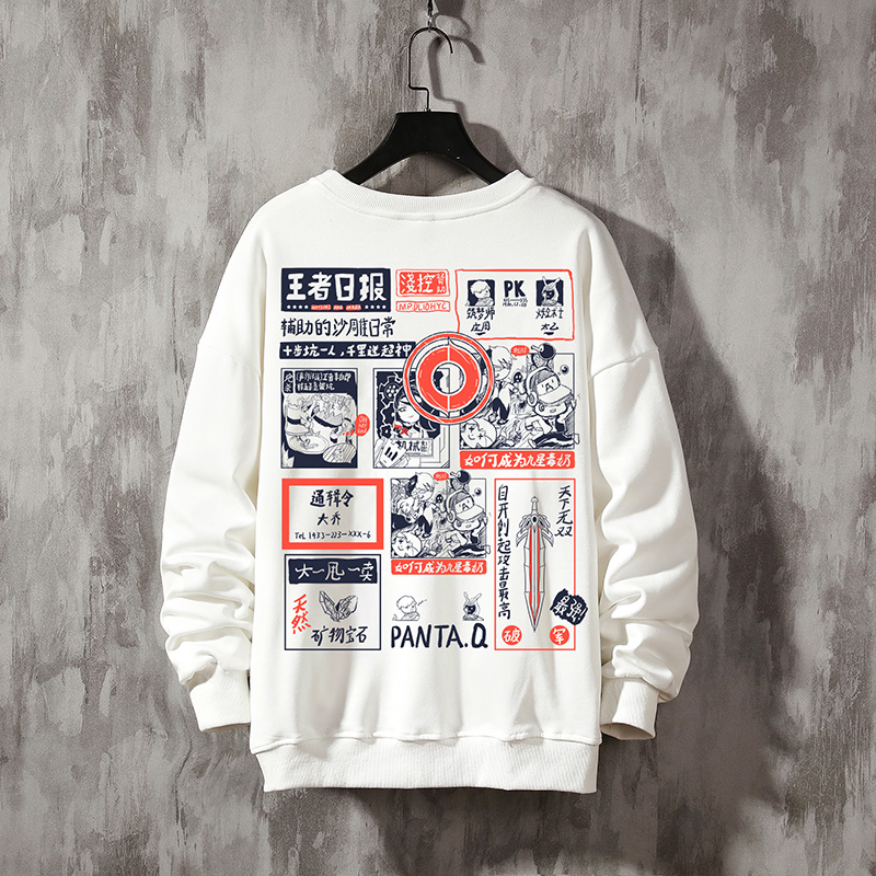 

Men's Streetwear Crewneck Sweatshirt Men 2020 AutumnAnime graffiti Japan style Street Harajuku Hoodie Male funny Hoodies, Black