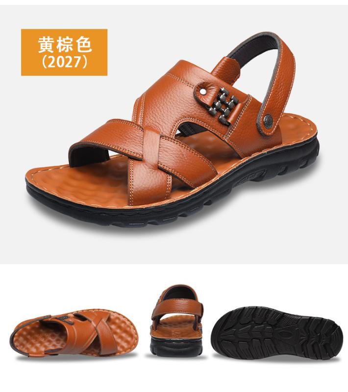 

Genuine Leather Sandals Summer Classic Men Shoes Slippers Soft Sandals Men Roman Comfortable Walking Footwear, Black
