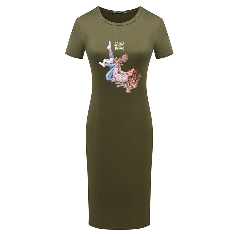 

Short Sleeve Dress for Womens 2020 Summer Fashion Breathable Dresses Womens Casual Printed Dress Bodycon Dresses Lady Clothing, Green