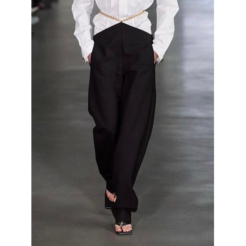 

6.7 High Quality 2020 Summer Fashion Women Metal Chains Casual Personality Chic Design Long Trouse Pants, Black