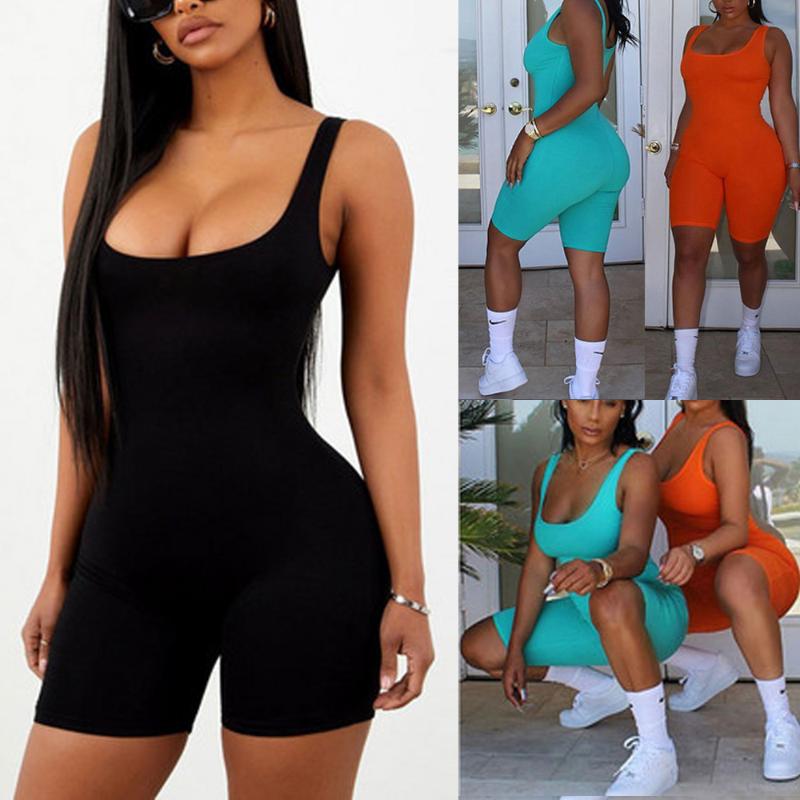 

Women Yoga Pants Leotard Skinny Short Jumpsuit sexy lady Summer Sleeveless Bodysuit Stretch Playsuit, Black