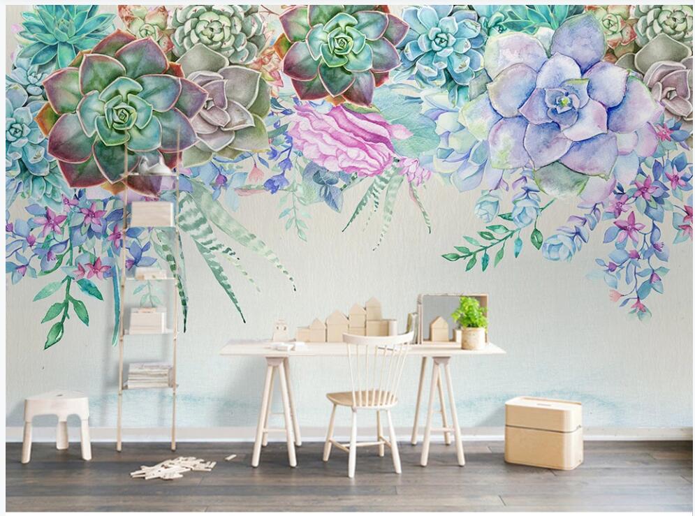 

3d room wallpaper custom photo mural on the wall Succulent flower style background home decor wallpaper for living room, Non-woven