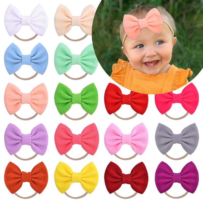 

4 Inches Cute Bowknot Baby Headband Girls Boutique Turban Newborn Solid Elastic Hair Bands Headwear For Kids Hair Accessories, 12