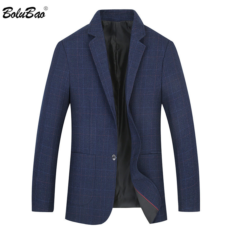 

BOLUBAO Men Blazer Brand 2020 Men's Suit Quality Fabric Pocket Decoration Autumn Fashion Lattice Business Casual Blazers Male, Blue gray