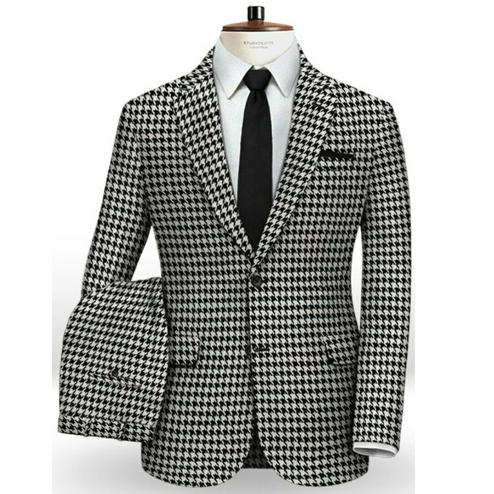 

Custom Made Houndstooth Wedding Tuxedos 2 Pieces Mens Suit 2020 Formal Two-Button Groomsmen Tuxedos Handsome Slim Fit Wedding Suits, Same as image
