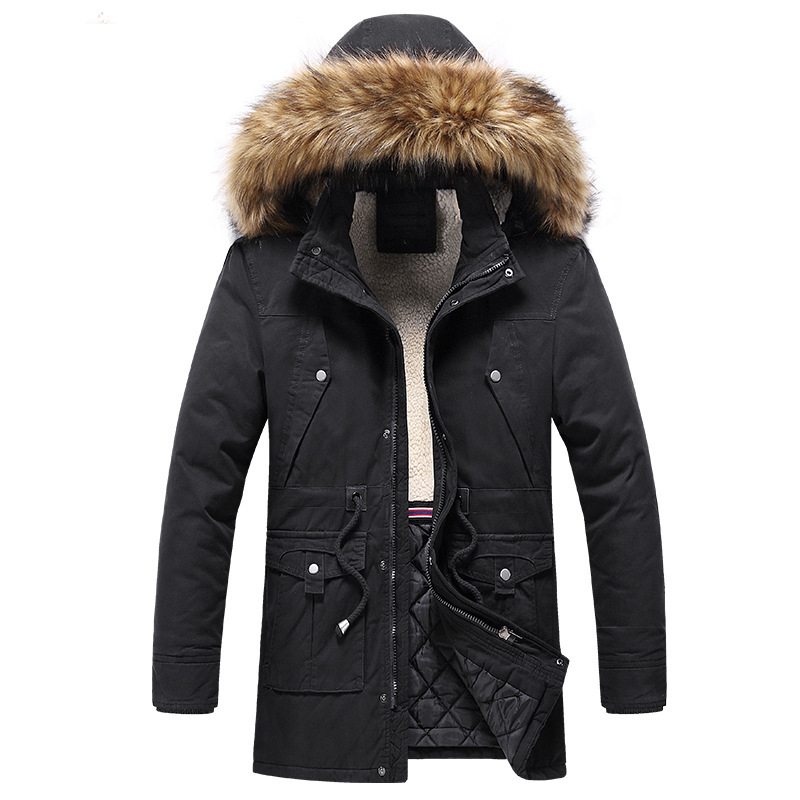 

2020 New Casual Winter Fleece Parkas Jacket Men Hooded Warm Coats Mens Thick Medium-Long Cotton-padded Jackets 4XL, Black