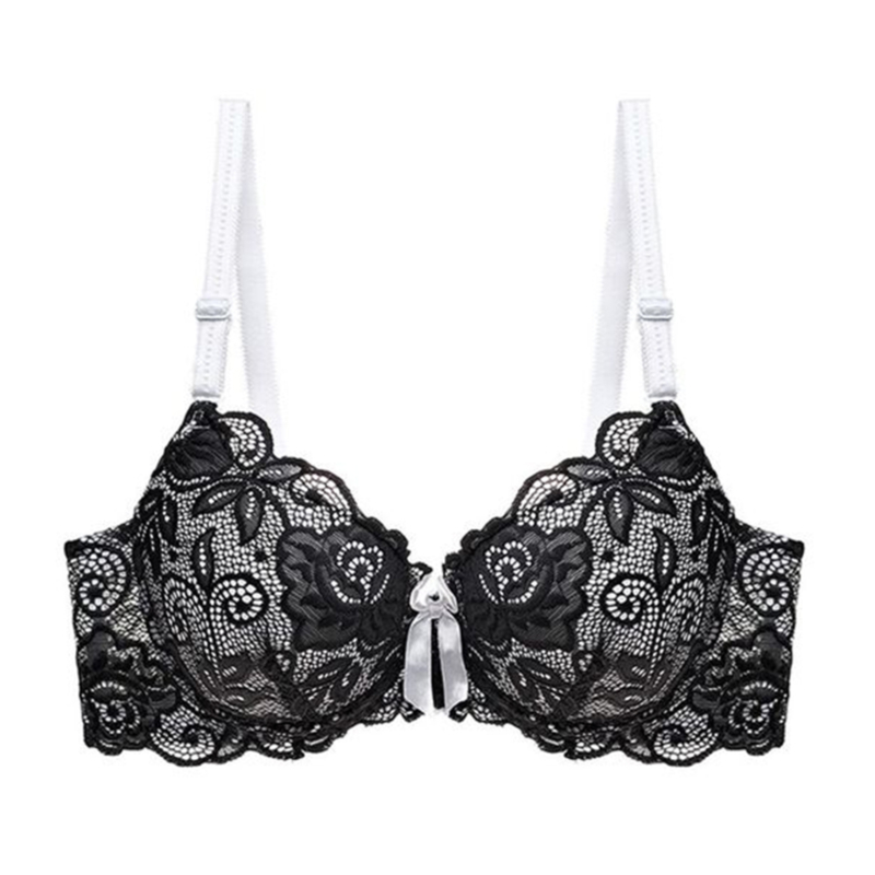 

Women's Bra Large Size Slim Comfortable Nylon Gather Underwear Sexy Lace Seamless Strap Ladies Bra, Black