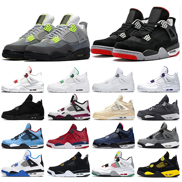 

Top Mens Basketball Shoes Jumpman 4 4s Neon Bred Sail Black Cat What the Rasta Trainers Sneakers Sports Runners Size 40-47, What the 4