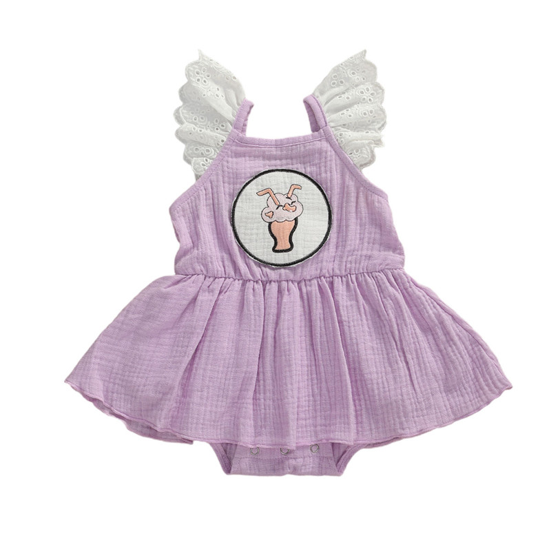 

Toddler Baby Girls Jumpsuit Soft Cotton Print Lace Ruffle Flying Sleeve Skirt Style Romper 0-24M Baby Girl Summer Clothes, Pink