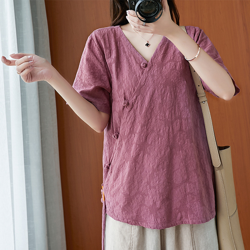 

summer women yoga shirt linen loose Chinese traditional sweatshirt jogger casual exercise workout meditation shirt sportswear, Purple