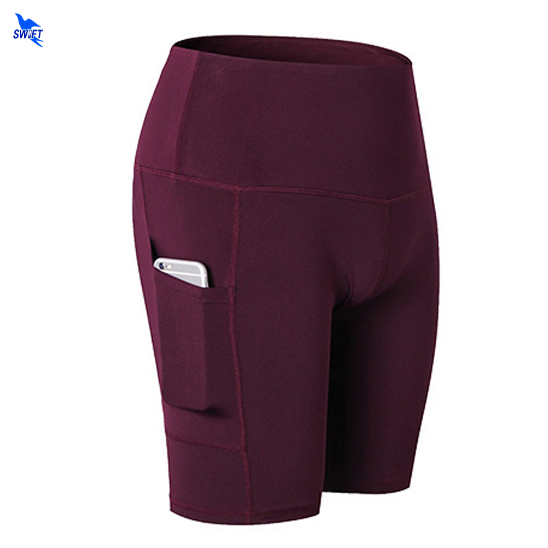 

2020 Women Compression Quick Dry Sports Yoga Shorts With Pockets High Waist Elastic Leggings Running Jogging Gym Fitness Tights, Blue