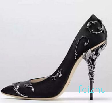 

Hot sale-Sexy Mental Heels Women Pumps Fashion Sliver leaves Decor stiletto Sandals Runway Party Dress Shoes Wedding Shoes Woman, As pic 1