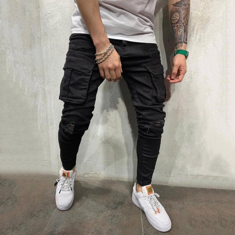 

Men' Stretch Tight Fit Jeans Mens Denim Pants Brand New Style Trousers Menswear Distressed Jeans Long Pants Male Streetwear, Black
