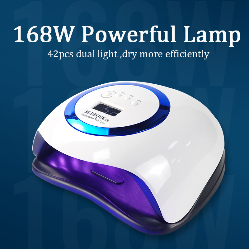 

UV LED Lamp for Nails 168W Powerful Professional Lamp for Gel Polish Drying Nails Dryer 42 LEDs Manicure, Blue lamp for nails