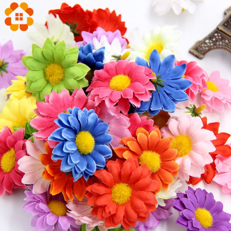 

10/20/50Pcs Silk Sunflower Mini Handmade Artificial Flower Heads Wedding Decoration Wreath Gift Box Scrapbooking Fake Flower, Beige