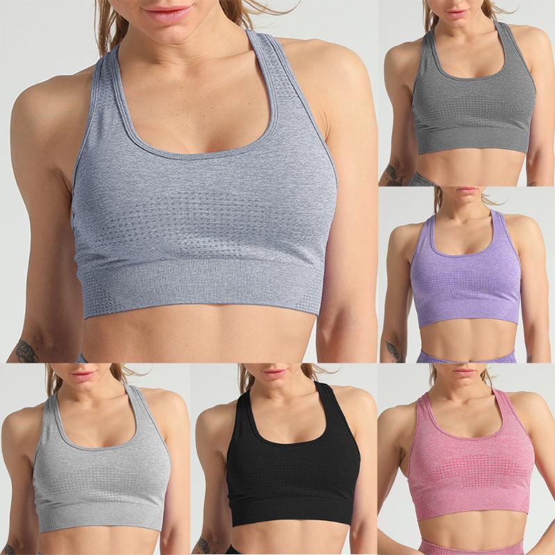 

Seamless Hollowing Out Sports Bras Fashion Women Soild Padded Strappy Push Up Top Active Wear Gym Sexy Girl Colorvalue Yoga, As photo