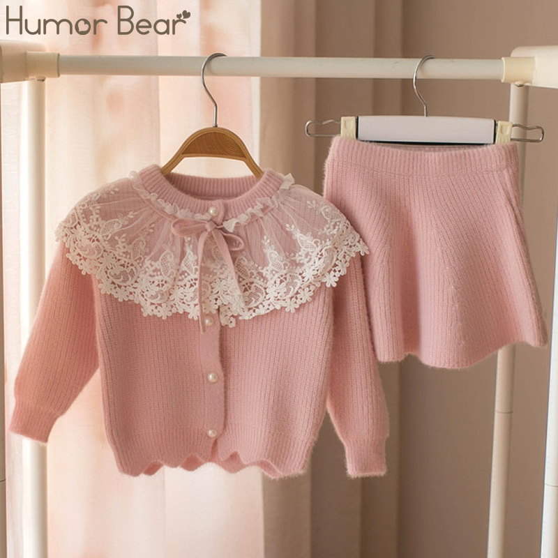 

Humor Bear 2020 Autumn Winter Children's Sweater Set Girls' Lace Solid Color Long Sweater +Short Skirt 2PCS Girls Clothes Suit, 550 yellow