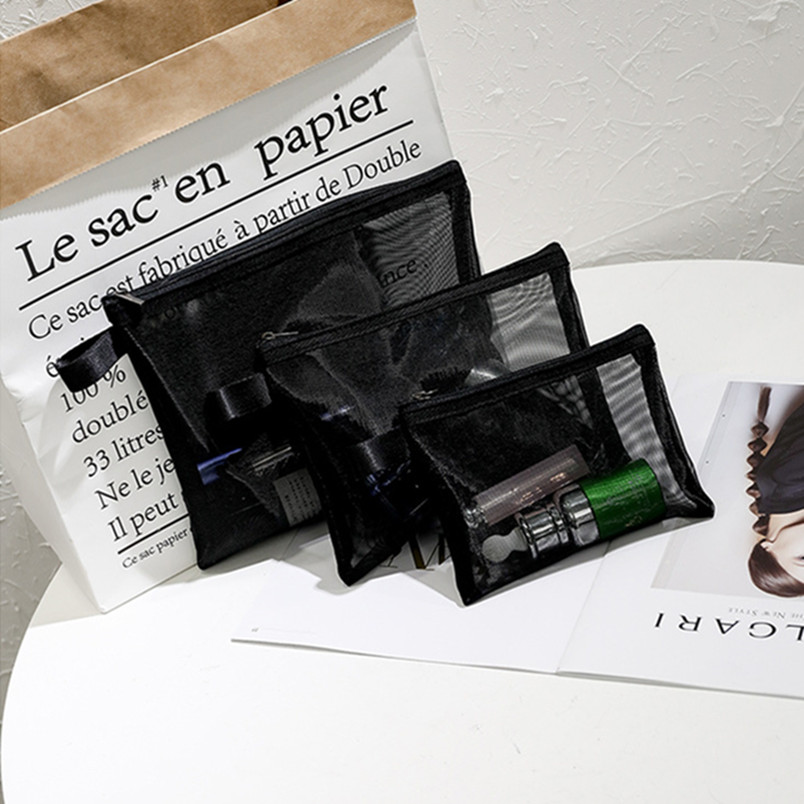 

Women Cosmetic Bags Cases set makeup bag Dust Bag zipper mesh sheer transparent portable Toiletry cosmetic bag storage stylish hot sell0191, As pics