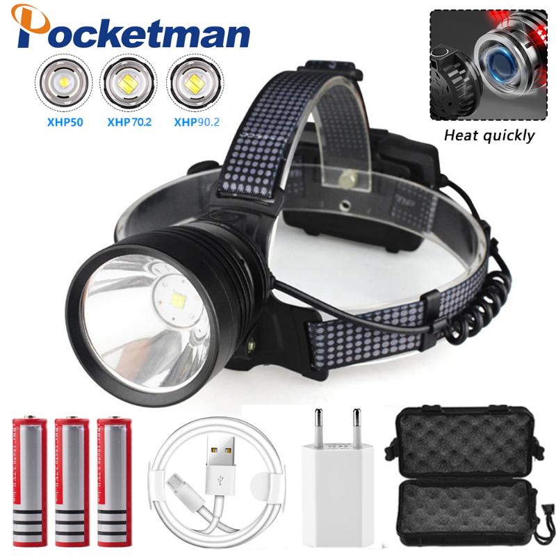 

Ultra Bright USB Rechargeable LED headlamp xhp90.2 powerful Headlight XHP70 IPX6 Water Resistant fishing head lamp led Camping