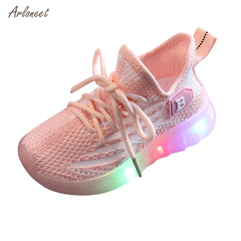 

2020 New Kids LED Sneakers Breathable Children Sports Shoes For Baby Girls Boys Luminous Shoes with Light, Pk