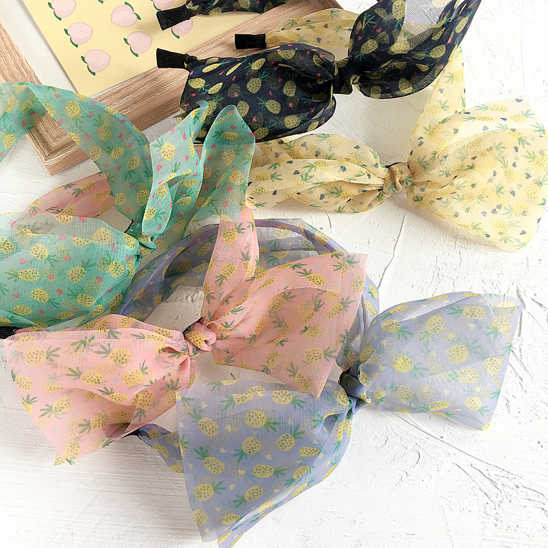 

Korea Style New Simple Sweet Gauze Print Fruit Side Large Version Bow Tie Children Hairbands for Girl Fashion Hair Accessories