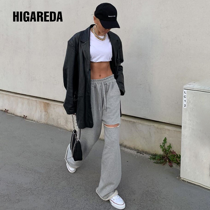 

Women Casual Hollow Out Harem Pants High Waist Slim Knitted Streetwear Femme Fitness Bottoms Lady Elastic Trousers 2020 New, Black