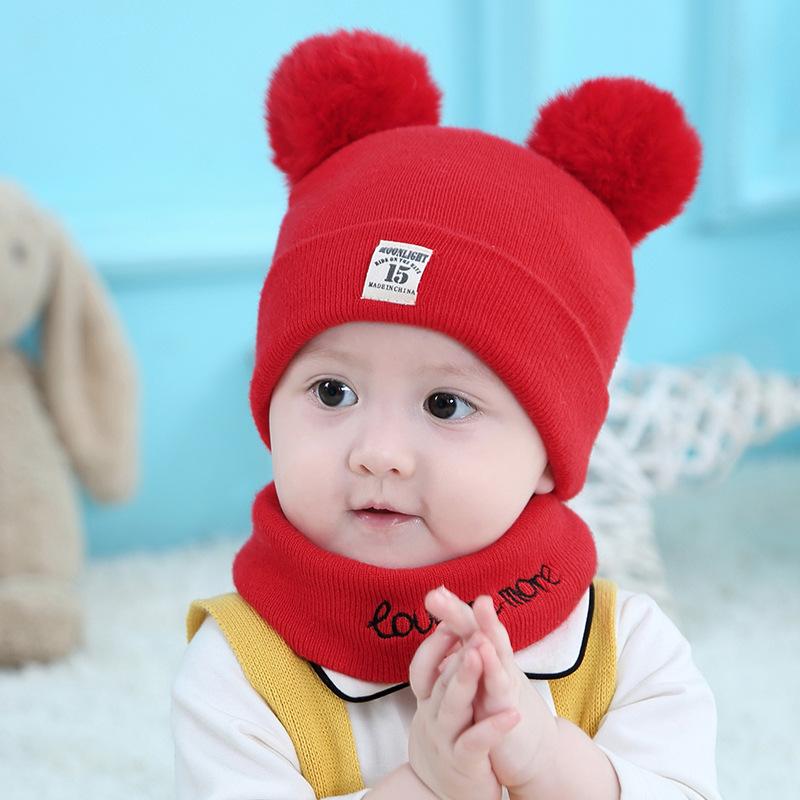 

Newborn Winter Infant Elastic Headscarf Double Layer Cotton Baby Beanies Hats Cotton Born Baby Hat Bibs Toddler Infant Caps, 2pc set