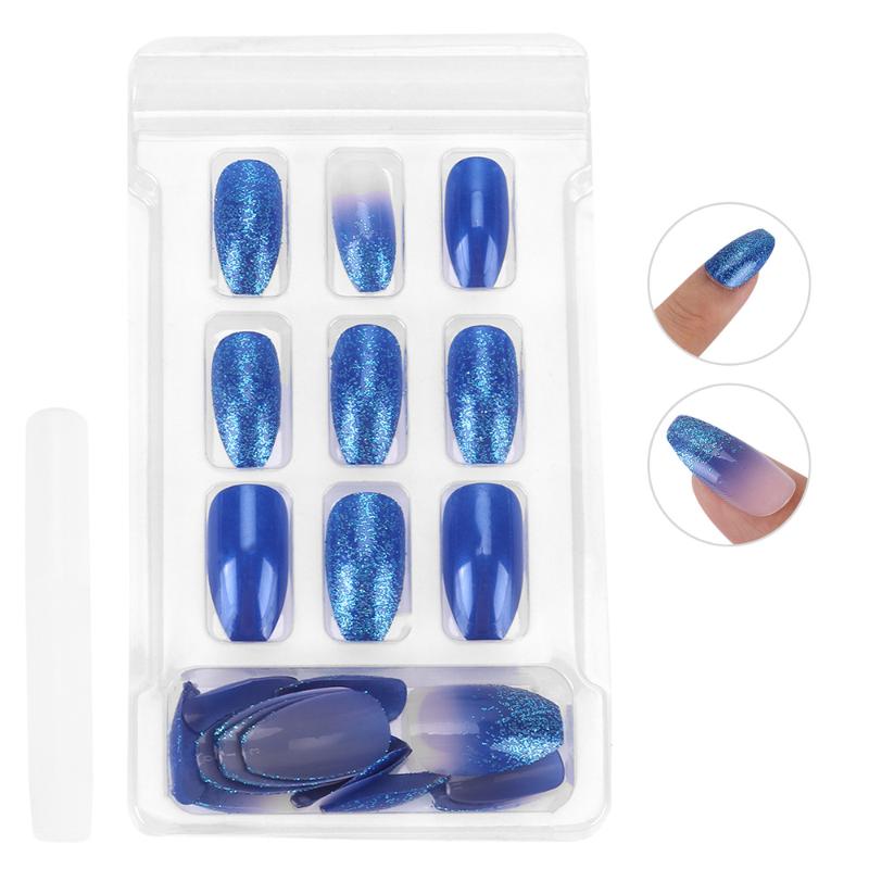 

24 Pcs Bright Manicure Supplies Fake Nails Nail Tips Nail Patch Sticker for Girls, Blue
