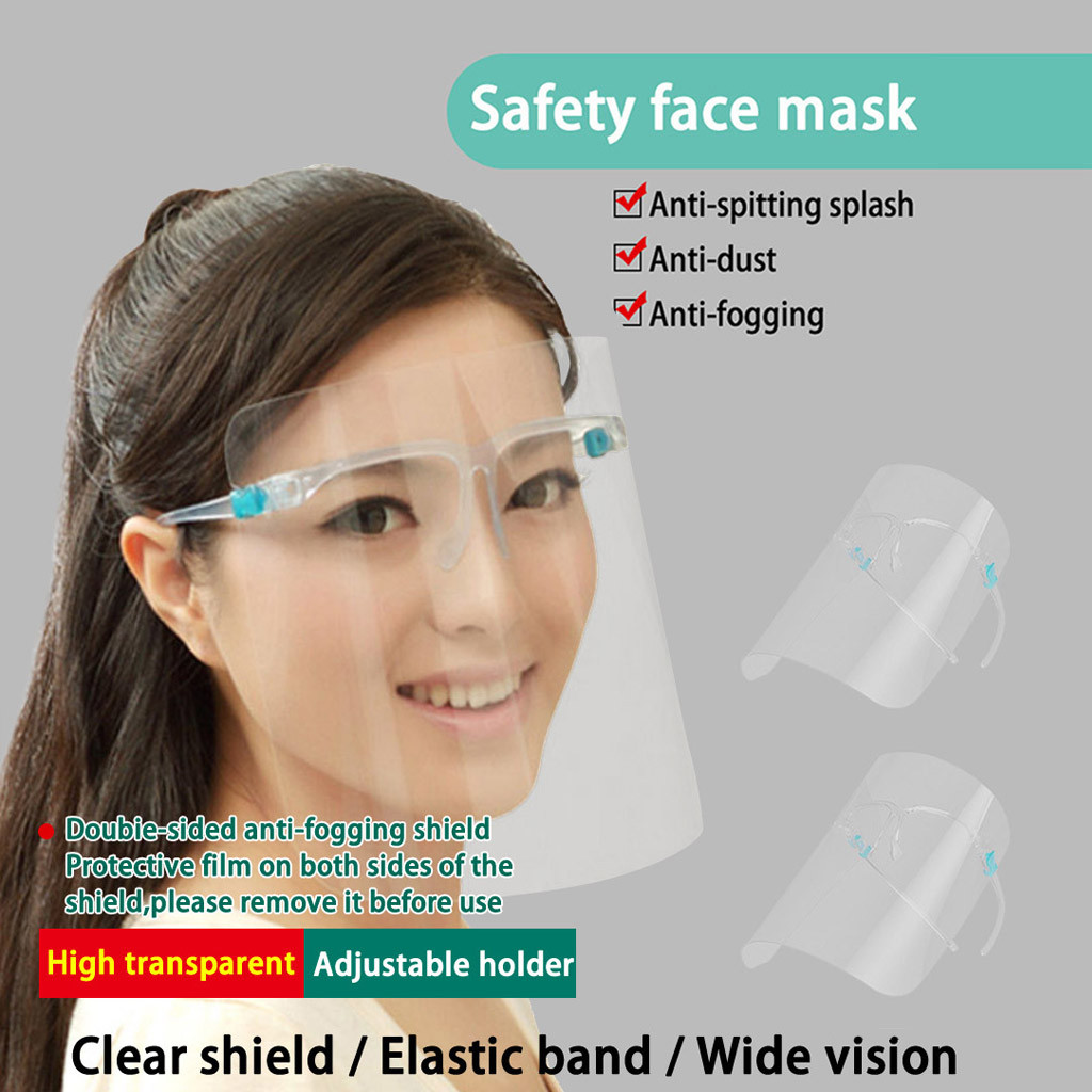 

US Warehouse PET Protective Mask With Glasses Holder Safety Oil-Splash Proof Anti-UV Goggles Full Face Shield Cover Transparent Glasses Mask
