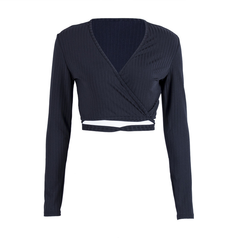 

Women Ladies Long Sleeve T-shirt Solid Ladies V-neck Autumn Loose Crop Top Casual Tops T Shirt, Black